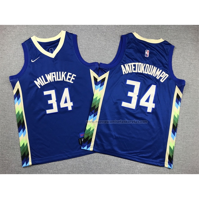 Camiseta Nino Milwaukee Bucks Giannis Antetokounmpo NO 34 Ciudad 2022-23 Azul